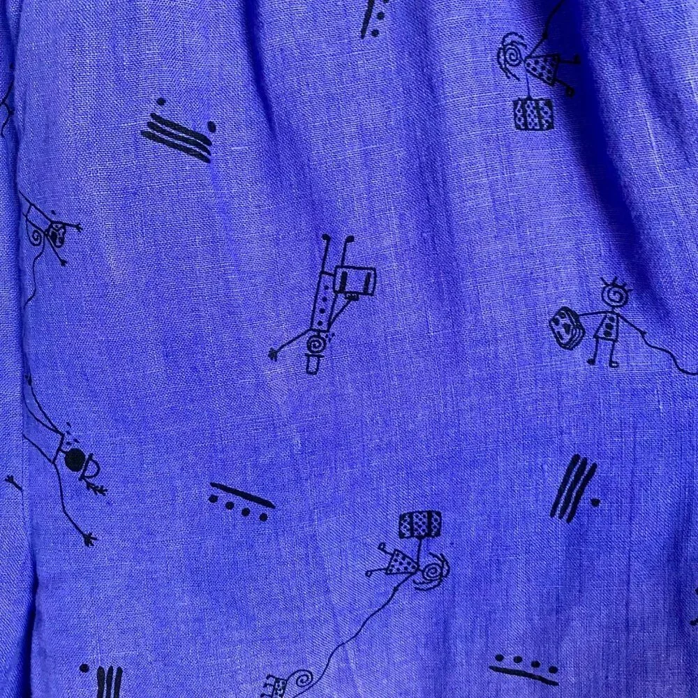 Whimsical Stick Figures Elastic Waist Capris Pants Purple with Pockets Size XL